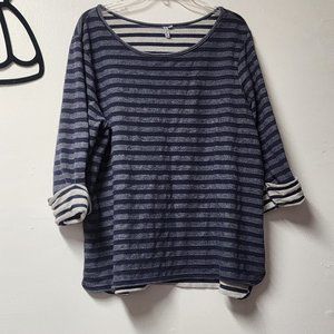 Kate Park Blue Grey Stripe 2x sweater tunic top